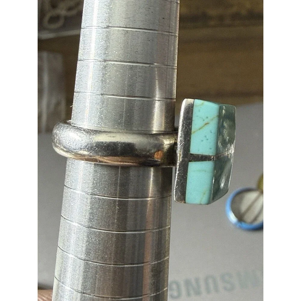 Vintage Southwest Stunning Ring 950 Sterling Silver  Turquoise Mexico Sz 7.75-8